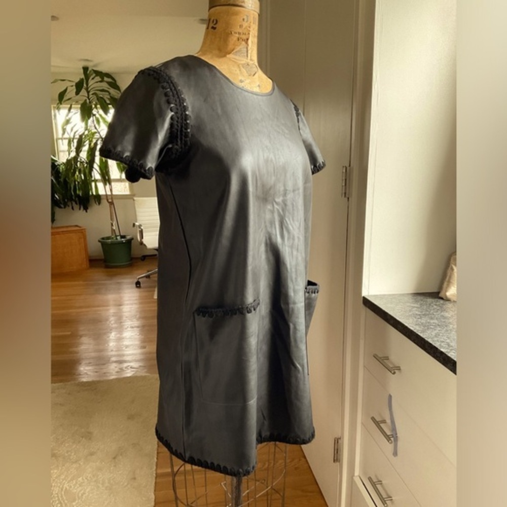 EUC Zara knit “leather” like dress with crocheted trim, M (MSRP $79)